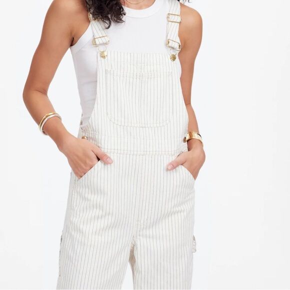 Madewell Overalls XS Oversized Ecru pinstripe - Picture 4 of 10